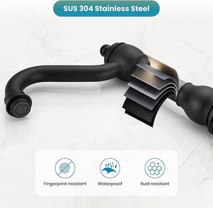 gotonovo 8 Inch Widespread Bathroom Faucets for Sink 3 Hole 2 Lever Handle Deck Mount with Pop Up Drain Hot and Cold Water Supply Lines Matte Black
