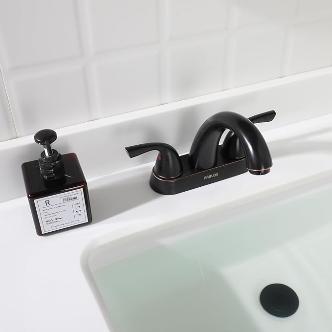 PARLOS Two-Handle Bathroom Sink Faucet with Metal Drain Assembly and Supply Hose Lead-Free cUPC Mixer Double Handle Tap Deck Mounted Oil Rubbed Bronze, 13597