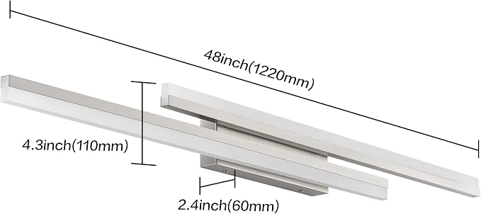 PRESDE 48" LED Bathroom Vanity Light, Modern Brushed Nickel Wall Bar Fixture Over Mirror 3CCT