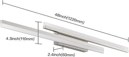 PRESDE 48" LED Bathroom Vanity Light, Modern Brushed Nickel Wall Bar Fixture Over Mirror 3CCT
