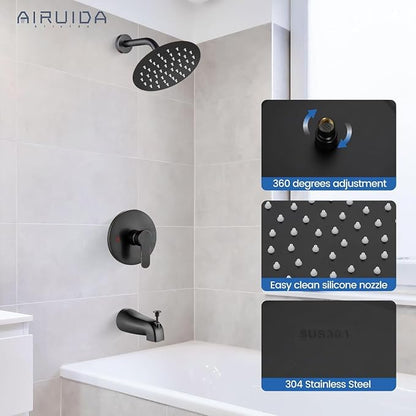 Airuida Shower Faucet Set with Tub Spout,6" Bathtub Faucet-Oil Bronze | Male Threads Rough-In Valve,Round Head Shower System,Tub and Shower Kit Set