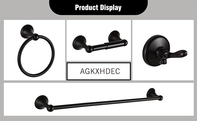 Classic Bathroom Hardware 4-piece Set, Matt Black | Wall Mounted,Stainless Steel and Zinc material,Including Towel Bar,Towel Ring,Toilet Paper Holder,Robe Hook