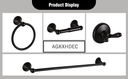 Classic Bathroom Hardware 4-piece Set, Matt Black | Wall Mounted,Stainless Steel and Zinc material,Including Towel Bar,Towel Ring,Toilet Paper Holder,Robe Hook