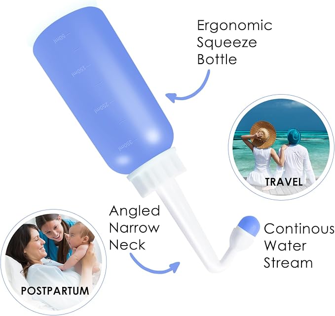 Peri Bottle Postpartum, RUFCRIL 350ml Perineal Wash Bottle, Upside Down Portable Bidet with Carry Bag, Boilable TPE & Dual Leak-Proof Rings, for Perineal Recovery, Hemorrhoid Relief, Hospital Bag