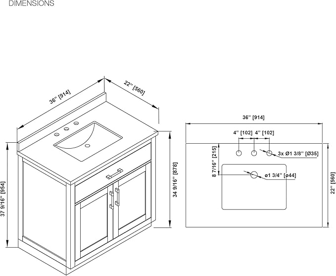 OVE Decors Bailey 36 in. Single Sink Freestanding Midnight Blue Bathroom Vanity with White Quartz Top and Matching Backsplash