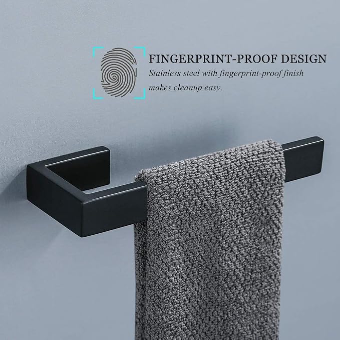 4 Pieces Bathroom Hardware Accessories Set Black Towel Bar Towel Holder Robe Hook Toilet Paper Holder Stainless Steel,Q8-P4BK