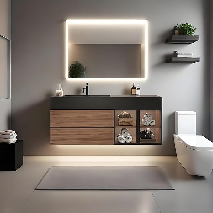 Floating Bathroom Vanity with Sink, Wall Mounted Cabinet with Seamless Integrated Basin, Walnut Color, Solid Wood Bathroom Cabinet, Pre-Assembly, Multiple Scenes (39.4in)