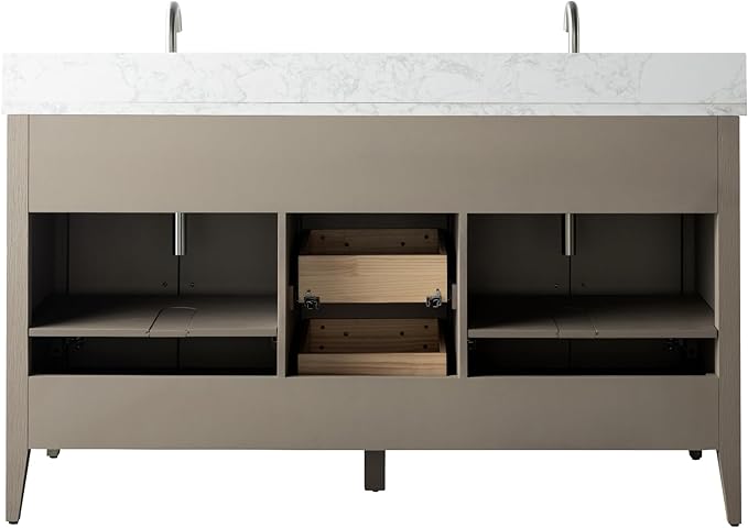 Vanity Art 60 inch Bathroom Vanity with Double Sink & Ceramic Top, Vanity Cabinet with Soft-Closing Doors, Drawers, Solid Wood Frame, Driftwood Gray, VA9060-DDG-MB1
