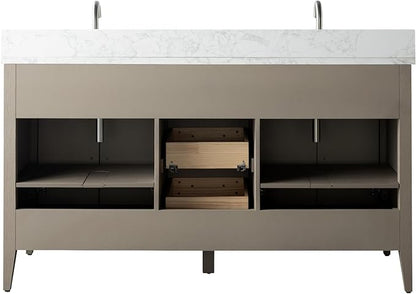 Vanity Art 60 inch Bathroom Vanity with Double Sink & Ceramic Top, Vanity Cabinet with Soft-Closing Doors, Drawers, Solid Wood Frame, Driftwood Gray, VA9060-DDG-GB1