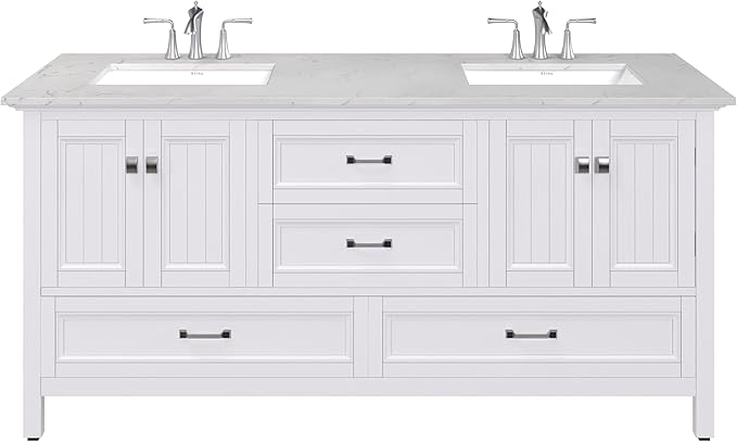 Eviva Britney 72 in. White Double Sink Bath Vanity with Carrara Quartz Top and Undermount Porcelain Sinks