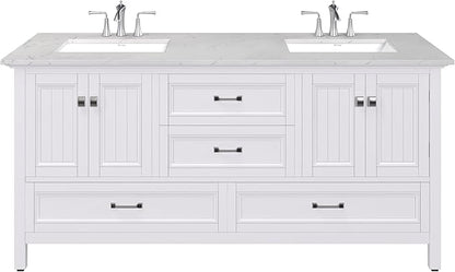 Eviva Britney 72 in. White Double Sink Bath Vanity with Carrara Quartz Top and Undermount Porcelain Sinks