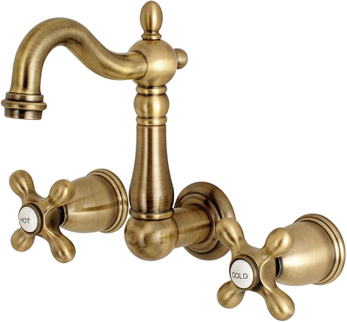Kingston Brass KS1223AX 8-Inch Center Wall Mount Bathroom Faucet, Antique Brass