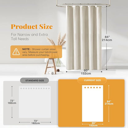 BTTN Linen Textured Waterproof Fabric Shower Curtain, 60x84, Light Cream | Heavy Duty Polyester Cloth, 10 Plastic Hooks, Quick-dry, Elegant Drape, Modern Hotel Style, Bathroom Decor, Machine Washable
