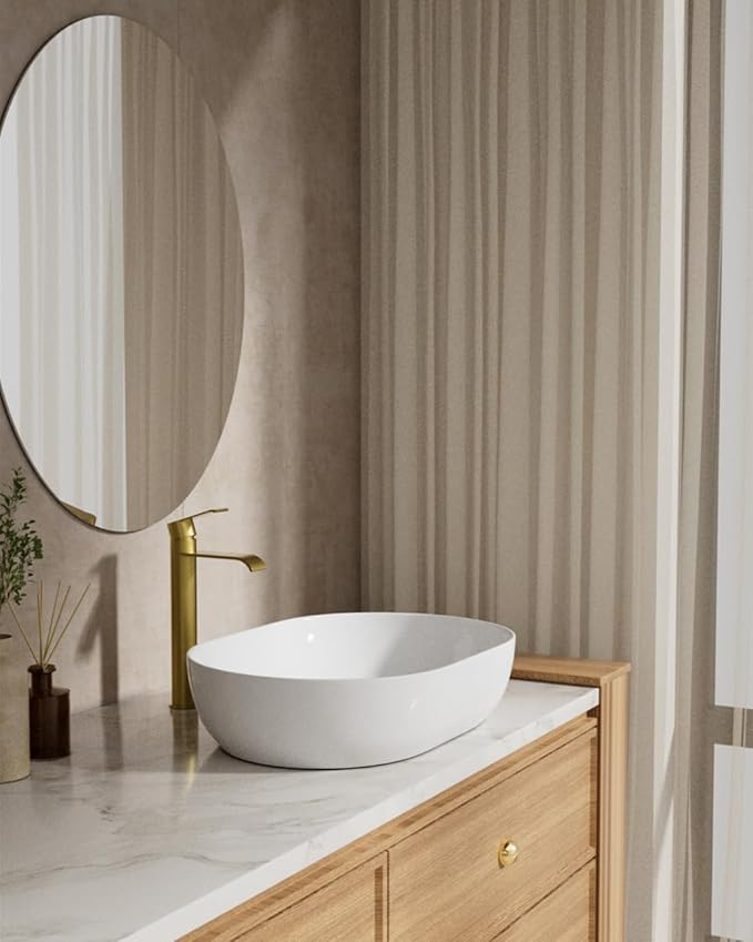 FORIOUS Brushed Gold Vessel Bathroom Faucet One Hole, Single Handle Waterfall Bathroom Vessel Sink Faucet Gold with Pop-up Drain and CUPC Hose for Rv, Lavatory, Corner Sinks