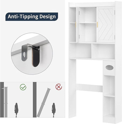 VECELO Over The Toilet Storage Cabinet, Storage Cabinet Over Toilet with Adjustable Shelves & Toilet Paper Holder Stand, Home Space-Saving Toilet Storage, for Bathroom, Restroom, Laundry, White