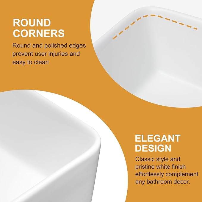 Mocoloo Rectangle Vessel Sink 19"x15" Ceramic Bathroom Sinks White Porcelain Lavatory Small Vanity Sink Basin without Overflow Drain Above Countertop Installation