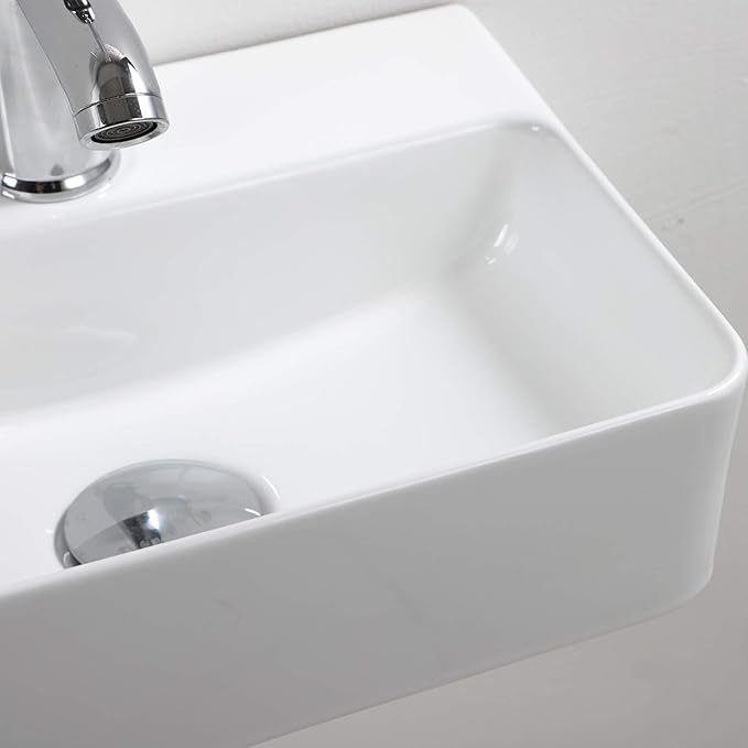 Wall Hung Basin Sink Small Cloakroom Basin Rectangle Ceramic Wash Basin Right Hand (New Sink Set(with Faucet&Drain))