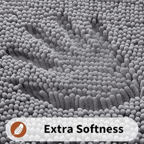 Yimobra Toilet Rugs U Shaped Washable - 24"x20" Non Slip Plush Contour Bath Rugs for Toilet - Super Soft Absorbent Quick Dry Toilet Mats for Bathroom,Gray