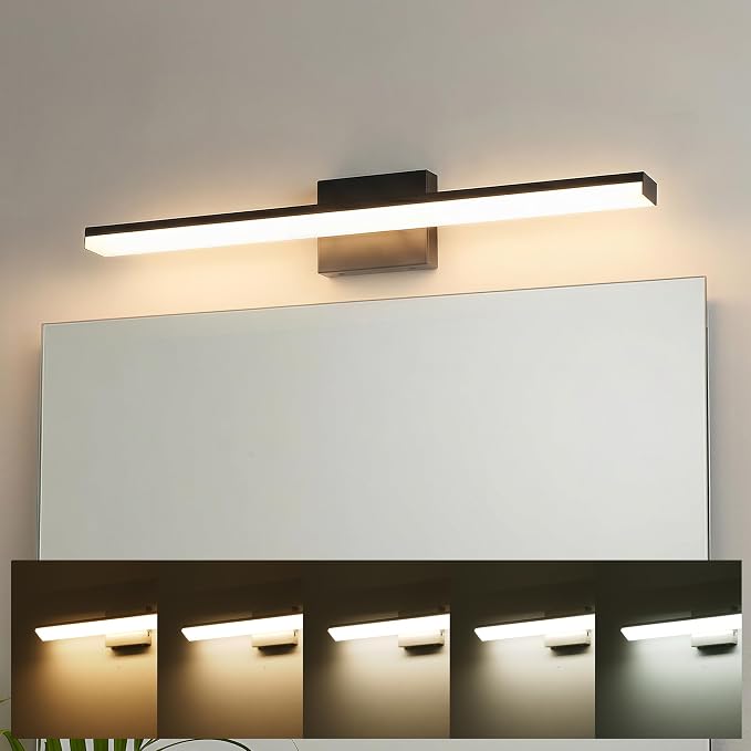 mirrea 32in 5CCT Black LED Vanity Lights for Bathroom Over Mirror | 5 color temperatures,Adjustable light angle,ETL listed,Dimmable,Bathroom lighting fixtures,Eye-friendly,Frosted acrylic shade