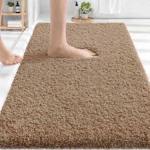 OLANLY Microfiber Bathroom Rugs 30x20, Ultra Soft Bath Mat, Dark Beige
