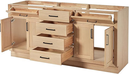 ARIEL Hepburn 72-inch Bathroom Vanity Base Cabinet,Solid Wood, 4 Soft Closing Doors, 6 Dovetail Drawers, White Oak