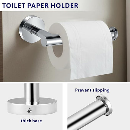 Bathroom Hardware Set Includes Towel Ring, Toilet Paper Holder and 2 Towel Hooks, SUS304 Stainless Steel Modern Wall-Mounted Bathroom Set, Rustproof Bathroom Fitting Set (Chrome)