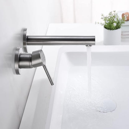 sumerain Single Handle Left-Handed Wall Mount Bathroom Faucet Brushed Nickel Lavatory Basin Faucet