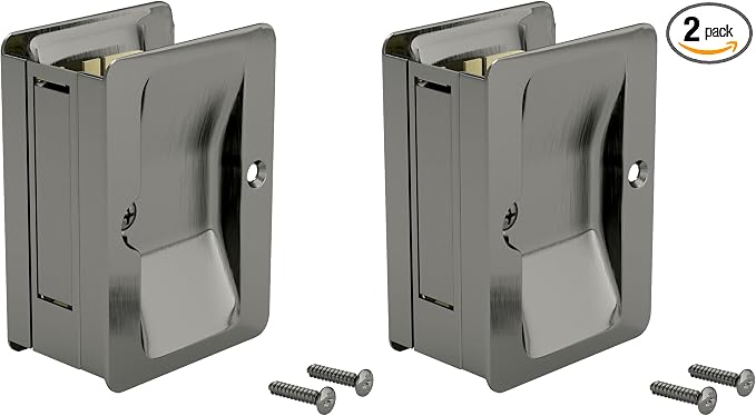 Richelieu Hardware 1700ANPSBC Onward Pocket Door Pull, Passage Lock, 3 1/4 in (82 mm), Rectangular, Antique Nickel (Pack of 2)