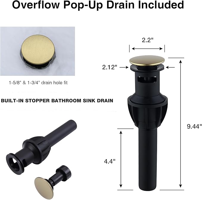 TRUSTMI 8" Widespread Brushed Gold Faucet w/Pop-Up Drain & Supply Lines | Solid Brass, fits 3-Hole Vanity Sink, cUPC Lines, Overflow Drain
