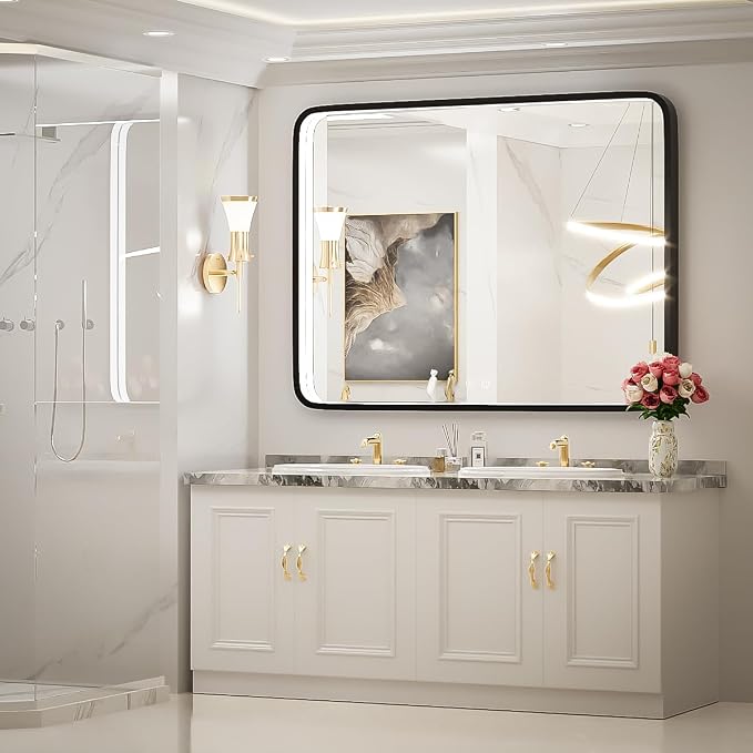 40x30 Inch LED Black Frame Bathroom Mirror,3- Color | ETL Listed,Anti-Fog,3000K/4500K/6000K Dimmable,Horizontal & Vertical,Wall Mounted,Memory Function