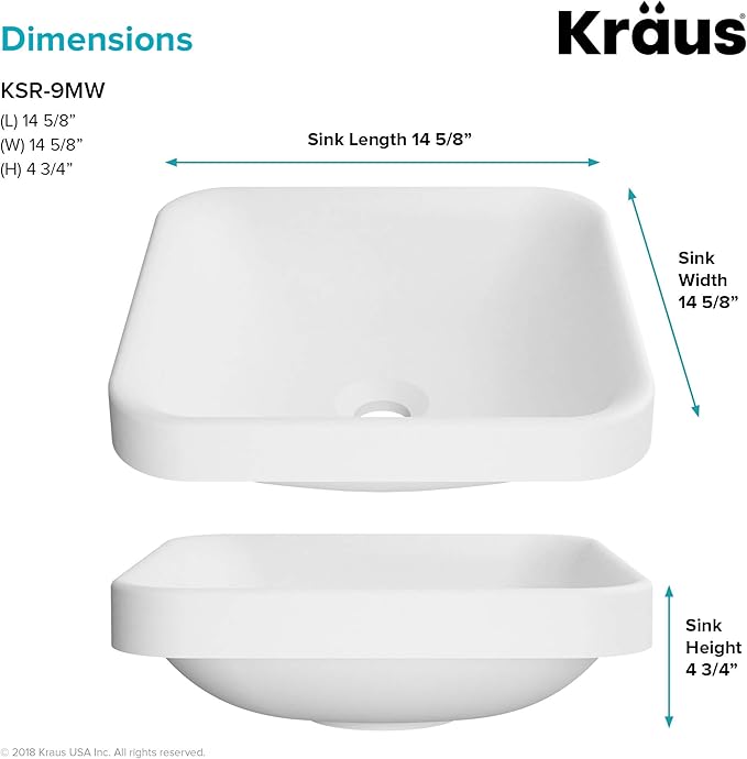 Kraus KSR-9MW Natura Bathroom Sink, Matte White