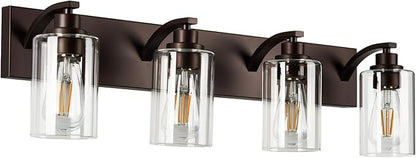 4-Light Bathroom Light Fixtures Modern ORB Vanity Lights for Bathroom Lighting Fixtures Over Mirror with Clear Glass Shade for Cabinet Mirror Bedroom Hallway
