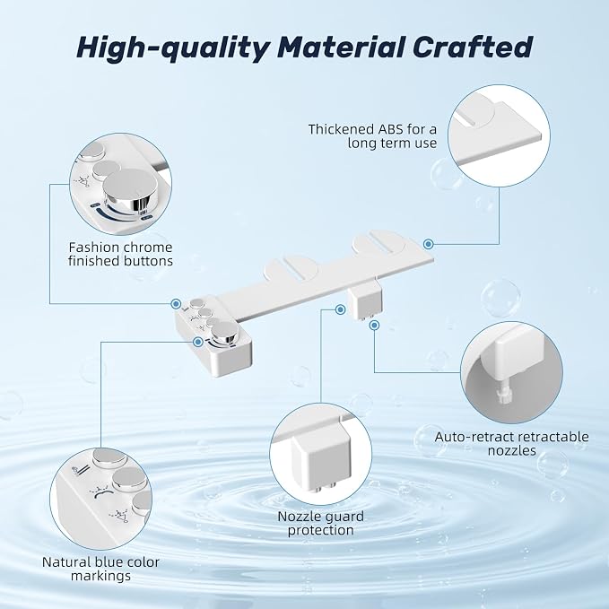 Bidet Attachment for Toilet Seat Non Electric Bidets Self Cleaning Sprayer | Dual Nozzle Water Pressure Bidet with Rear/Feminine Wash Spray-Adjustable Bidets Wash Butt Cleaner for Bathroom