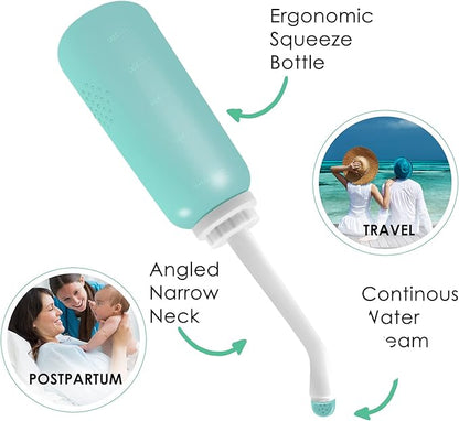 RUFCRIL Peri Bottle, Portable Travel Bidet with Bag, TPE Material Can Be Boiled, 17oz/500ml with 2 Sealing Rings,Essentials for Postpartum Perineal Care,Feminine Cleansing,and Baby(Green)