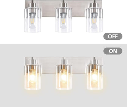 3-Light Bathroom Vanity Light Fixtures,Modern Wall Sconces,Bathroom Lights Over Mirror,Wall Mounted Lamp for Kitchen Living Room Bedroom Hallway,Brushed Nickel Finish with Clear Glass Shade