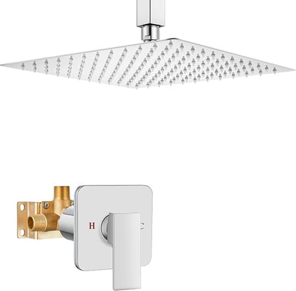 Heyalan 10-Inch Ceiling Mount Shower Faucet Set with Valve, Polish Chrome | Rainfall shower head, ceiling-mount design, SUS304 steel, adjustable angle, single-handle control