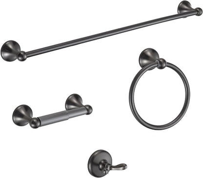 BGL Bathroom Hardware Set Grey Electroplating 4-Piece Bathroom Accessories Set Wall Mounted Adjustable Towel Bar Robe Hook Toilet Paper Holder Towel Ring Glossy Grey
