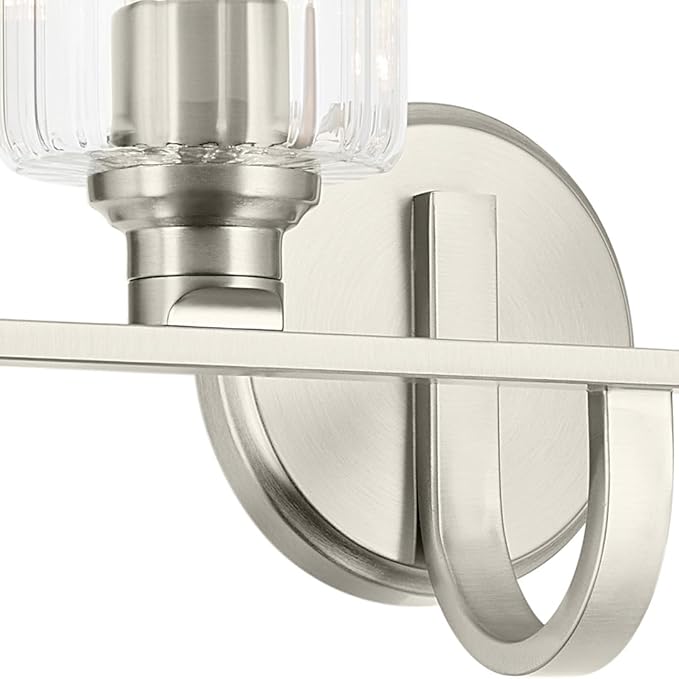 Kichler Gioe 32.25" 4-Light Vanity Light with Clear Fluted Glass in Brushed Nickel, Damp Rated, for Bathroom, Powder Room, Over a Mirror, (32.25" W x 10.5" H), 55227NIFLU