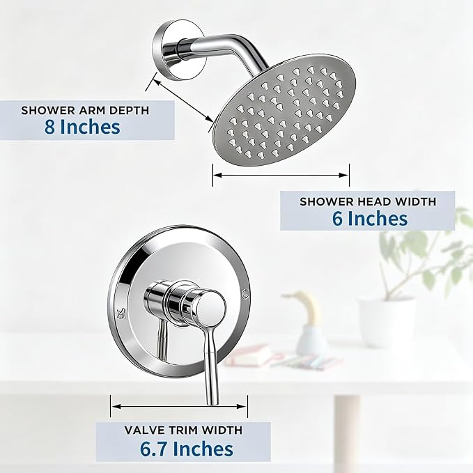 Chrome Shower Head and Faucet Set Complete with Valve Shower Fixtures with 6 Inch High Pressure Rain Shower Head Trim Kit for Standard Bathroom Upgrades - Regaderas Para Baño Modernas