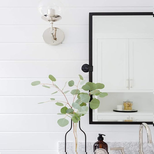 Black Metal Framed Pivot Rectangle Bathroom Mirror Tilting Beveled Vanity Mirrors for Wall, Overall 23.9 x 24 inches (Mirrror 20 x 24 inches)