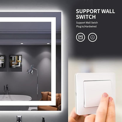 LOAAO 30X36 LED Bathroom Mirror with Lights, UL Listed | Anti-Fog, Dimmable, 3 Color Temperature, Backlit + Front Lit, Memory Function, Tempered Glass