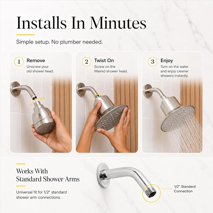 Afina Filtered Shower Head, High Pressure Rainfall (Brushed Nickel) | KDF-55 Shower Filter & Water Filter Showerhead for Hard Water, Reduces Chlorine for Softer Skin & Hair