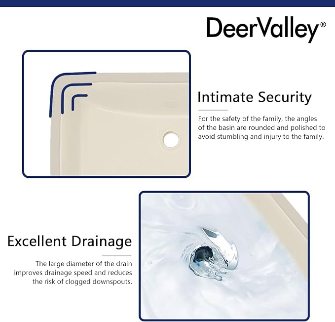 DeerValley DV-1U0085 Ally Rectangular Undermount Bathroom Sink 21'' x 15'' inch Vitreous China Bathroom Undermount Sink with Overflow, Bone