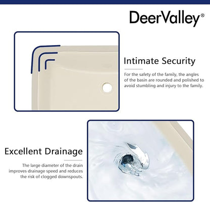 DeerValley DV-1U0085 Ally Rectangular Undermount Bathroom Sink 21'' x 15'' inch Vitreous China Bathroom Undermount Sink with Overflow, Bone