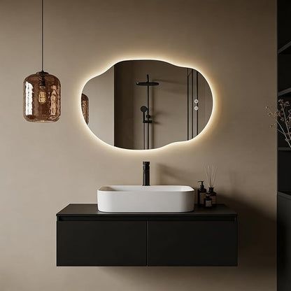 Asymmetrical Bathroom Mirror with Lights, Irregular LED Backlit Vanity Mirror, 31" H x 22" W, Anti-Fog, Dimmable Lighting with 3 Color Temp, Memory, Hardwired, Vertical or Horizontal Mount
