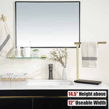 JQK Hand Towel Holder Stand Brushed Gold, Modern Tree Rack Free Standing for Countertop with 12 Inch Bar, 304 Stainless Steel Thicken 0.8mm, HTT170-BG