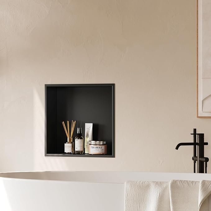 304 Stainless Steel Recessed Matte Black Shower Niche 12" X 12" | Wall-Inserted, Waterproof Rustproof Bathroom Shower Niche Insert No Tile Needed, for Shower & Bathroom Storage