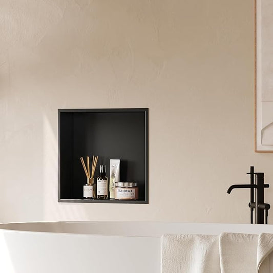 304 Stainless Steel Recessed Matte Black Shower Niche 12" X 12" | Wall-Inserted, Waterproof Rustproof Bathroom Shower Niche Insert No Tile Needed, for Shower & Bathroom Storage