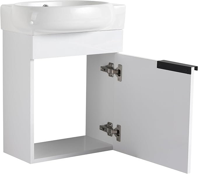 Malwee 16 Inch Floating Bathroom Vanity with Sink, 16'' Wall Mounted Single Sink Bathroom Vanity Combo, Modern White Cabinet Set with 1 Soft Close Door and Ceramics Basin Top,MAF02916-GWH