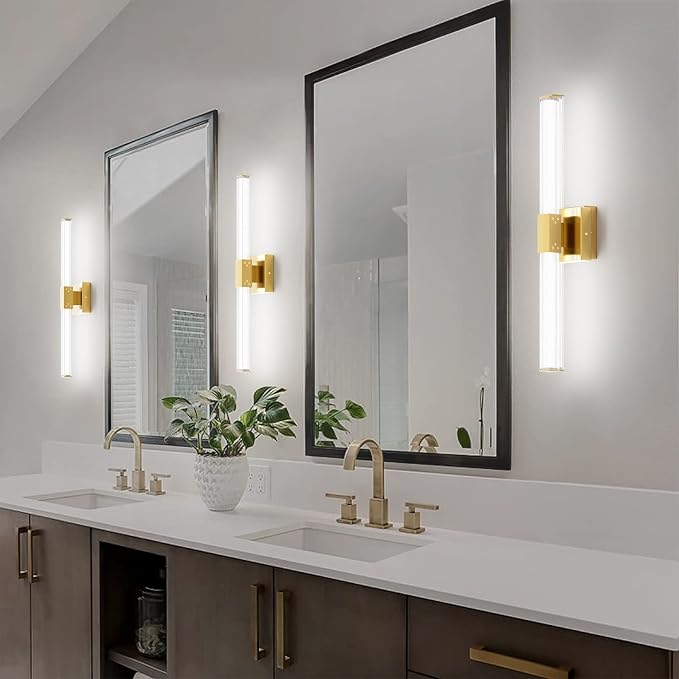Ralbay 24inch Gold Bathroom Vanity Light Bar 22W Modern LED Vanity Lights Gold Bathroom Wall Mounted Light Fixtures Over Mirror(5500K White Light)